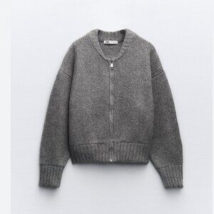 Zara Zippered Knit Bomber Cardigan